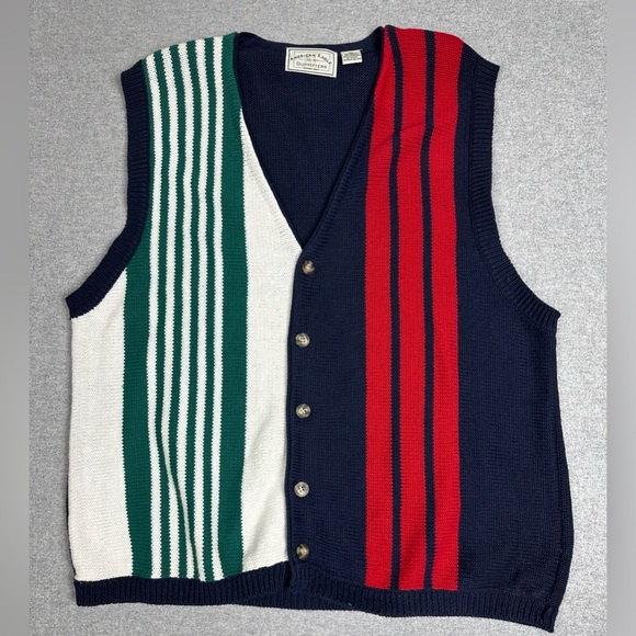 Vintage American Eagle Sweater Vest Mens XL Striped Knit 90s Hong Kong Pullover - Picture 1 of 6